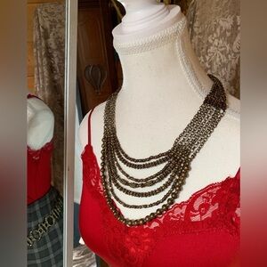 Boho Brass Beaded Necklace Stack multi strand Pirate Twee Cottagecore Baddie 70s